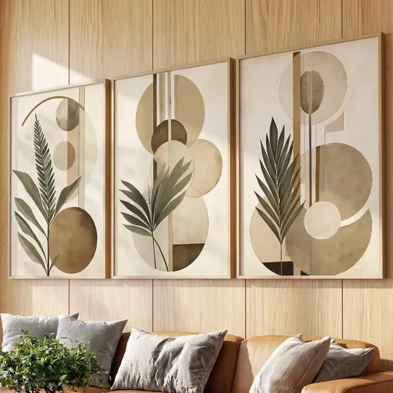 Trio de Quadros Decorativos Folhagem